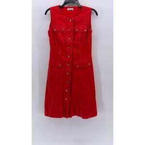 CALVIN KLEIN Women’s Red Denim Button-Up Sleeveless A-Line Midi Dress SZ S